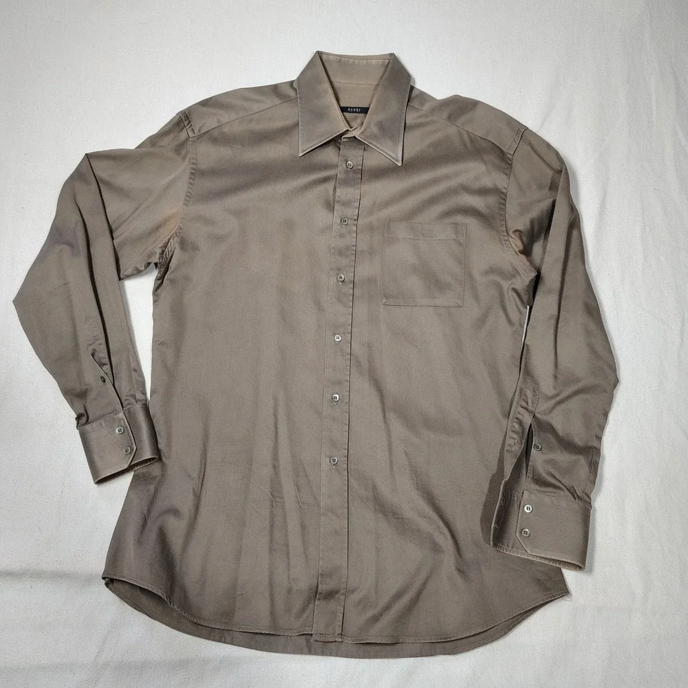 Gucci Mens Button Down Shirt 16.5 42 Brown Cotton Blend Made in Italy Designer